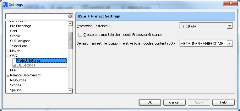 Configuration de l'instance d'OSGi à utiliser pour le projet
